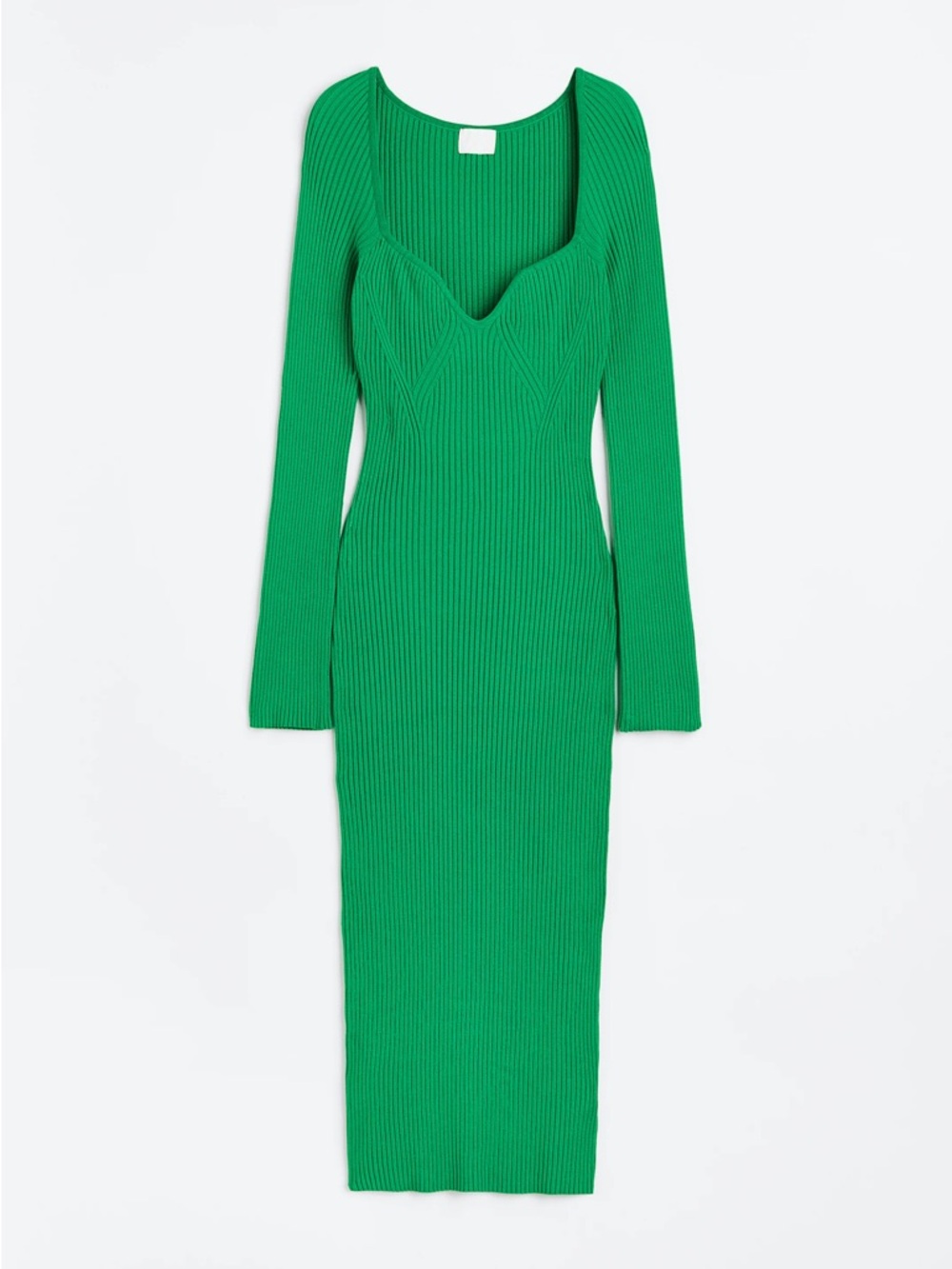 H&M Emerald Green Ribbed Sweetheart Midi Dress
